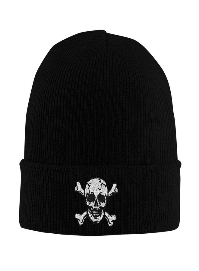 Vxchkerm Skeleton Beanie Hats for Men Women, Funny Halloween Knitted Cuffed Crossbones Cap, Warm Soft Stretchy Embroidered Skull Beanies Winter Hat Black - Image 1